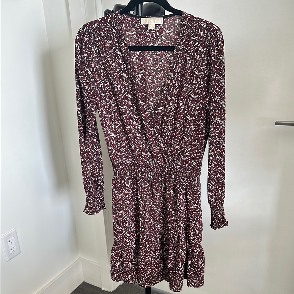 Michael Kors Red Fit and Flare Long Sleeve Dress